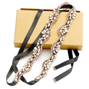 Black & Rose Gold Rhinestone Belt